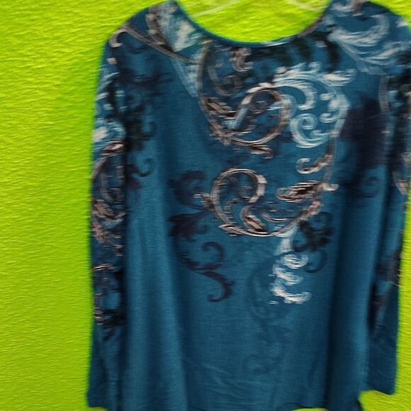 George Simonton Blue Graphic Embellished Blouse - Picture 3 of 3